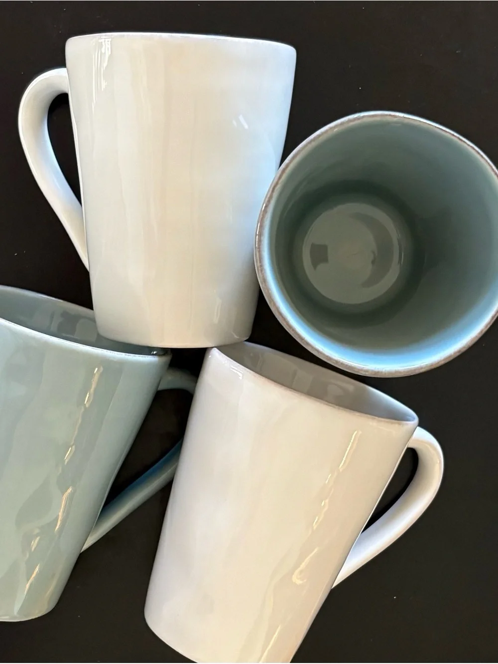 Crate & Barrel White and Light Gray-Blue Ceramic Mug Set